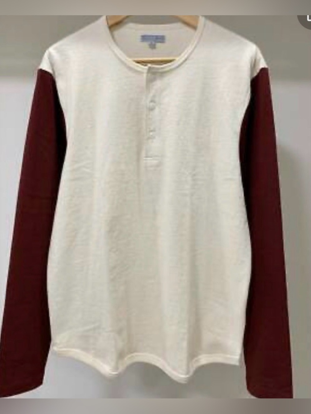 Men's Cream and Red Long Sleeve Henley Shirt